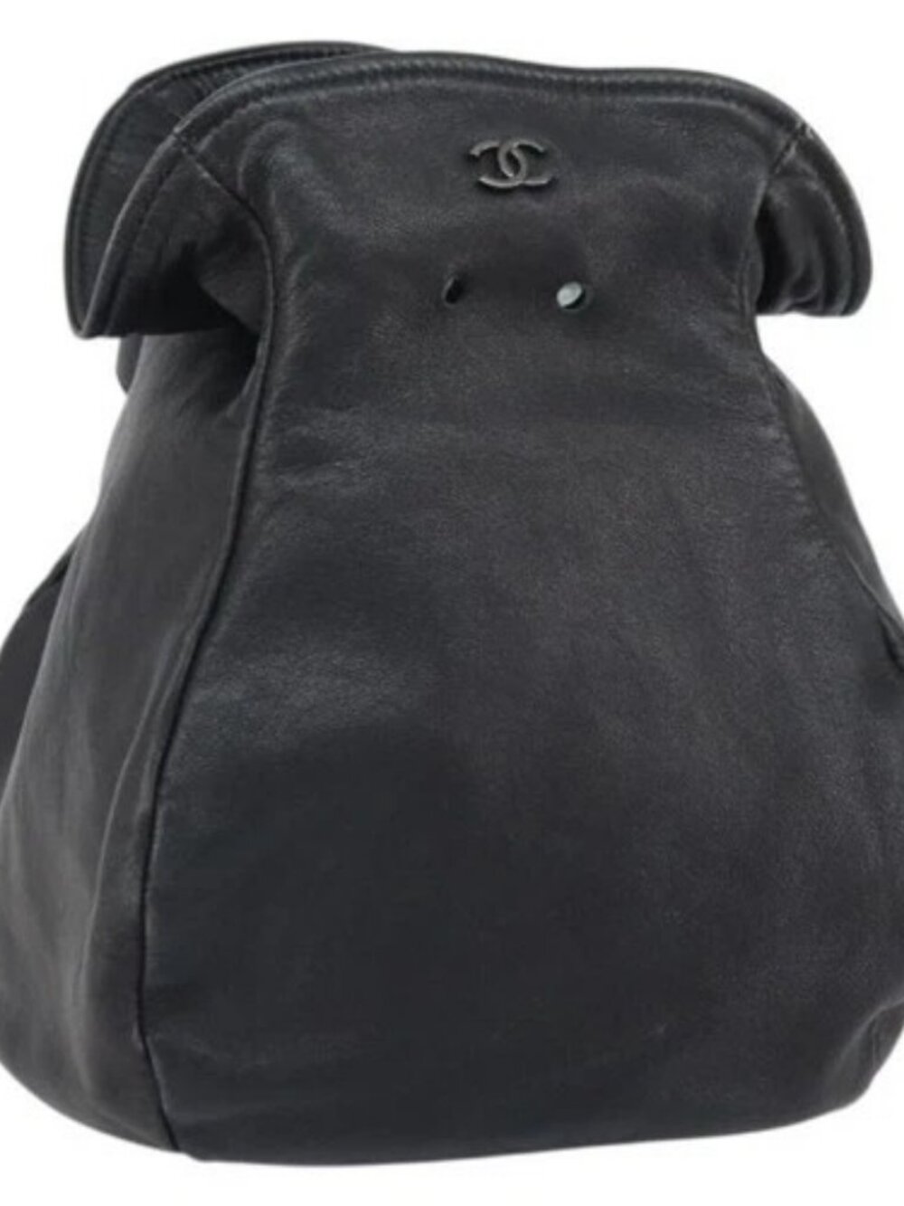 CHANEL Purse Pouch Lamb Skin Black CC Auth 164798